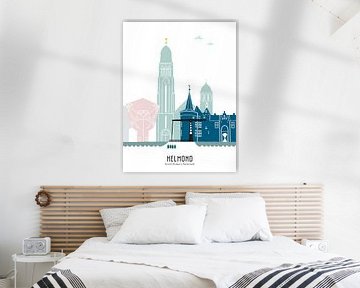 Skyline illustratie stad Helmond in kleur van Mevrouw Emmer