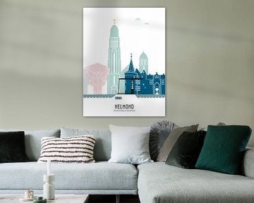 Skyline-Illustration der Stadt Helmond in Farbe von Mevrouw Emmer