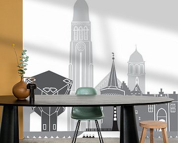 Skyline Illustration Stadt Helmond schwarz-weiß-grau von Mevrouw Emmer