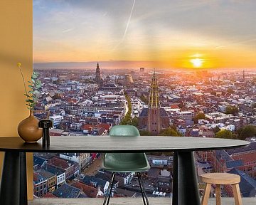 Panorama Zonsopkomst boven Groningen-Stad van Droninger