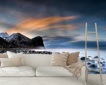 Landscape in Norway by the sea at sunset. by Voss Fine Art Fotografie