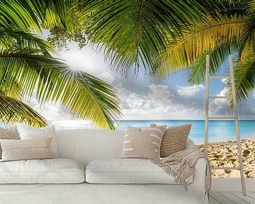 Strand met palmbomen op het eiland Barbados in het Caribisch gebied. van Voss Fine Art Fotografie