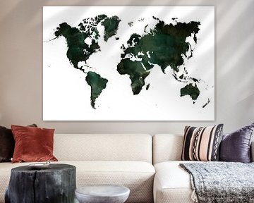 Carte du monde en aquarelle vert armée sur fond blanc sur KB Design & Photography (Karen Brouwer)