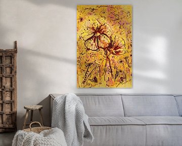 Oneindige zomer - kunstwerk met gele en oranje bloemen van Emiel de Lange