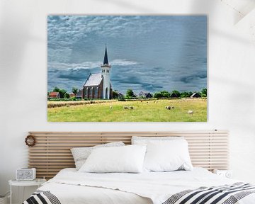 Texel Den Hoorn met het kerkje en een donkere lucht van eric van der eijk