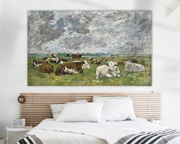 Kudde koeien onder een stormachtige hemel, Eugene Boudin