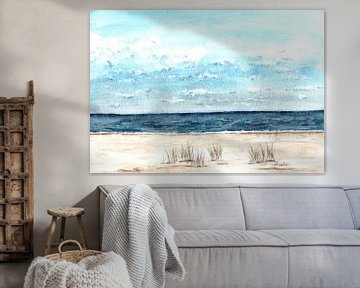 Strand, zee, golven en wolken van Sandra Steinke