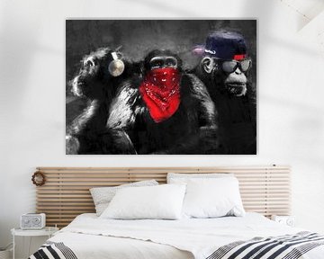 three wise monkeys schilderij van Bert Hooijer