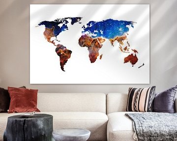 Carte du monde avec la nébuleuse Carina sur Whale & Sons