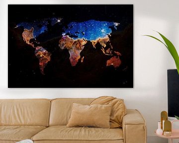 Kaart van de Wereld met de Carina Nebula (donkere achtergrond) van Whale & Sons