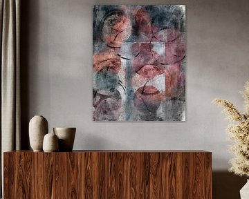 Moderne abstracte kunst. Organische vormen in roze, oranje, blauw, zwart van Dina Dankers