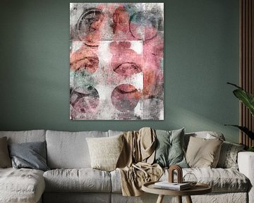 Abstract schilderij met organische vormen in wit, roze, oranje en grijs van Dina Dankers