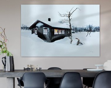 Houten huis in de sneeuw van Martijn Smeets