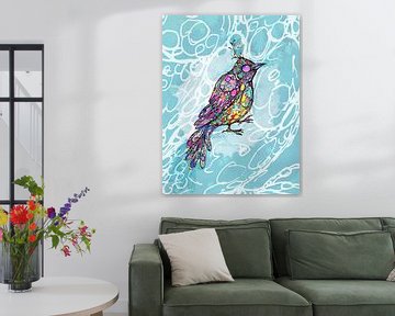 Aquarelle d'oiseaux colorés, le geai à gratter sur Bianca Wisseloo