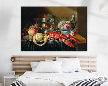 Een stilleven met fruit en een gekookte kreeft, Cornelis Mahu