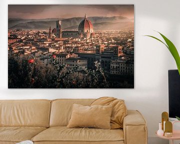 Florence skyline in ochtendzon (Kathedraal en Palazzo Vechio) van Tim Rensing