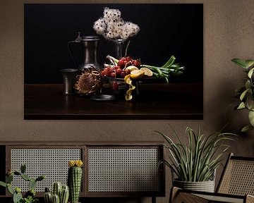 Still life with fruit vegetables historical by Frank Lavooij