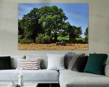 Farmer turning hay