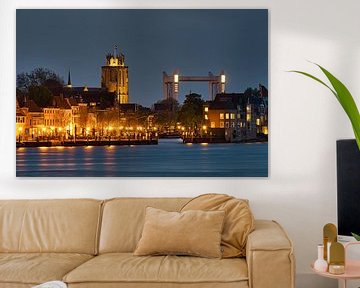 Dordrecht, Grote Kerk or Onze-Lieve-Vrouwekerk, Railway bridge, Evening by Arjen Heijjer