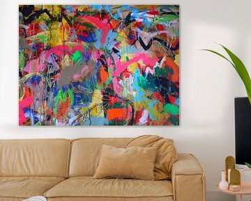 Abstract kleurrijk schilderij van Ina Wuite
