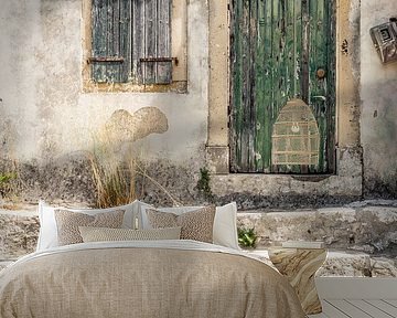 Old Green Door with Staircase in Greece by Art By Dominic