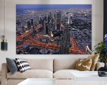 Sheikh Zajed Road at dusk as seen from the Burj Khalifa in by Lieven Tomme