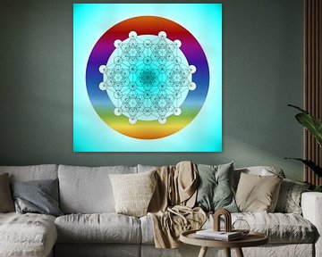 Metatron's cube in a rainbow circle by Greta Lipman