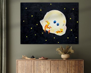Moon men, Ollie with songs on you tube to accompany the print by Anne-Marie Somers