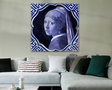 Delft blue tile Girl with a Pearl Earring by Sander Van Laar