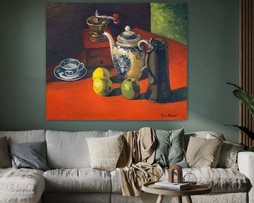 Stilleben mit Kaffeemühle, Kaffeekanne, Krug und Äpfeln von Galerie Ringoot