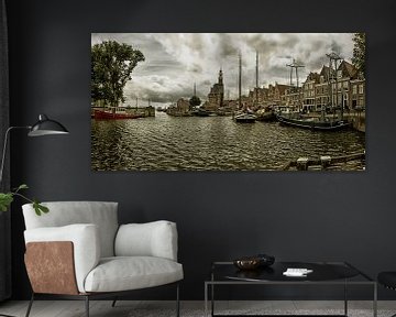 Panorama of the inner harbor in Hoorn with the famous main tower. by Humphry Jacobs