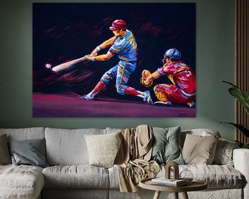 Twee honkbal spelers in actie - Acryl op papier van Galerie Ringoot