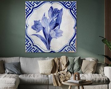 Tegel Delfts blauw bloemen boeket tulpen van Sander Van Laar
