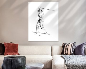 Sport illustratie van een Golf speler. Zwarte acrylverf op papier van Galerie Ringoot