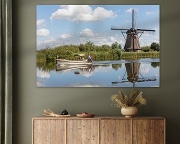 Kinderdijk, moulin avec bateau