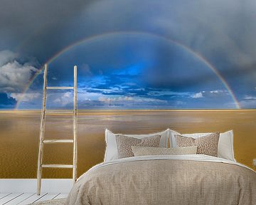 Regenboog op het strand van Texel panorama