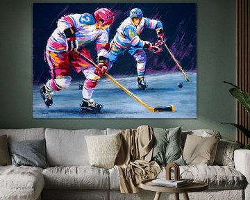 Illustratie van twee ijshockey spelers - acryl op papier