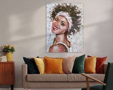 Portret van vrolijke vrouw met bandana van Dominique Clercx-Breed