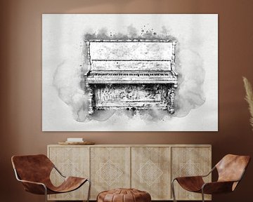 Vintage Upright Piano in Watercolor by Andreea Eva Herczegh