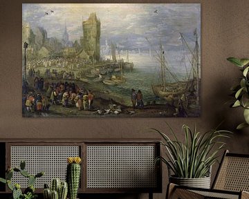 Vismarkt voor een stad, Jan Brueghel de Oude