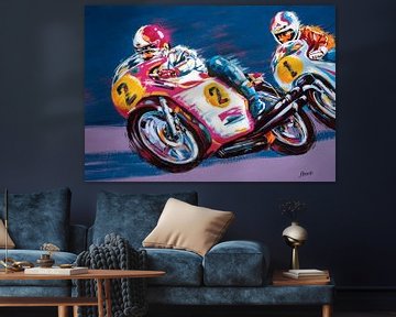 Illustratie van twee motorracer - acryl op doek van Galerie Ringoot