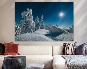 Ciel étoilé et paysage hivernal de nuit sur Martijn Smeets