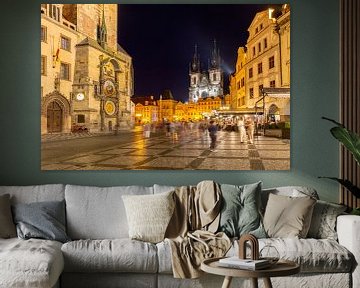 Evening bustle at the Old Town Hall in Prague by Melanie Viola