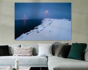 Lamp post on the pier in the fog by Martijn Smeets