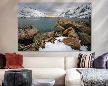 Corde sur des rochers dans un fjord norvégien sur Martijn Smeets