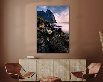 Kvalvika strand zonsondergang, Lofoten Noorwegen van Pitkovskiy Photography|ART