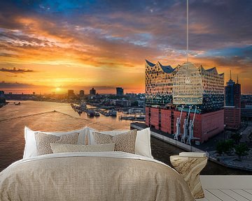 Sonnenuntergang an der Elbphilharmonie in Hamburg, Deutschland von Michael Abid