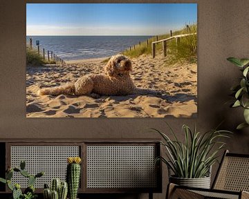 Golden Doodle op het strand van Michael Ruland