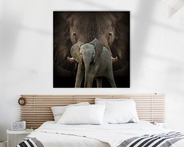 Mother and child, elephants by Bert Hooijer