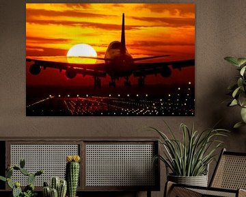 KLM Boeing 747 landt tijdens zonsondergang van Jeffrey Schaefer